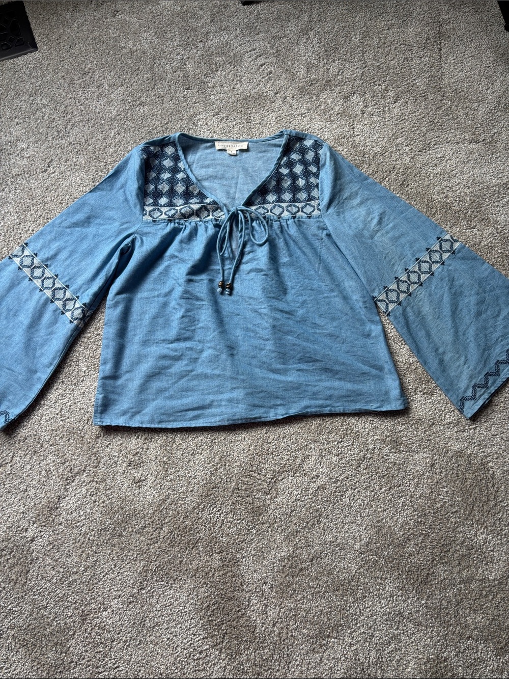 lovestitch Blue Embroidered Tie-Neck Tunic